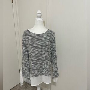 Simply vera tunic mixed material pullover sweater ruffled sleeve office blouse L